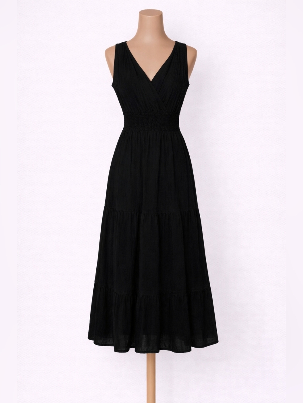 White Stage Black Sleeveless Cinched Waist Dress